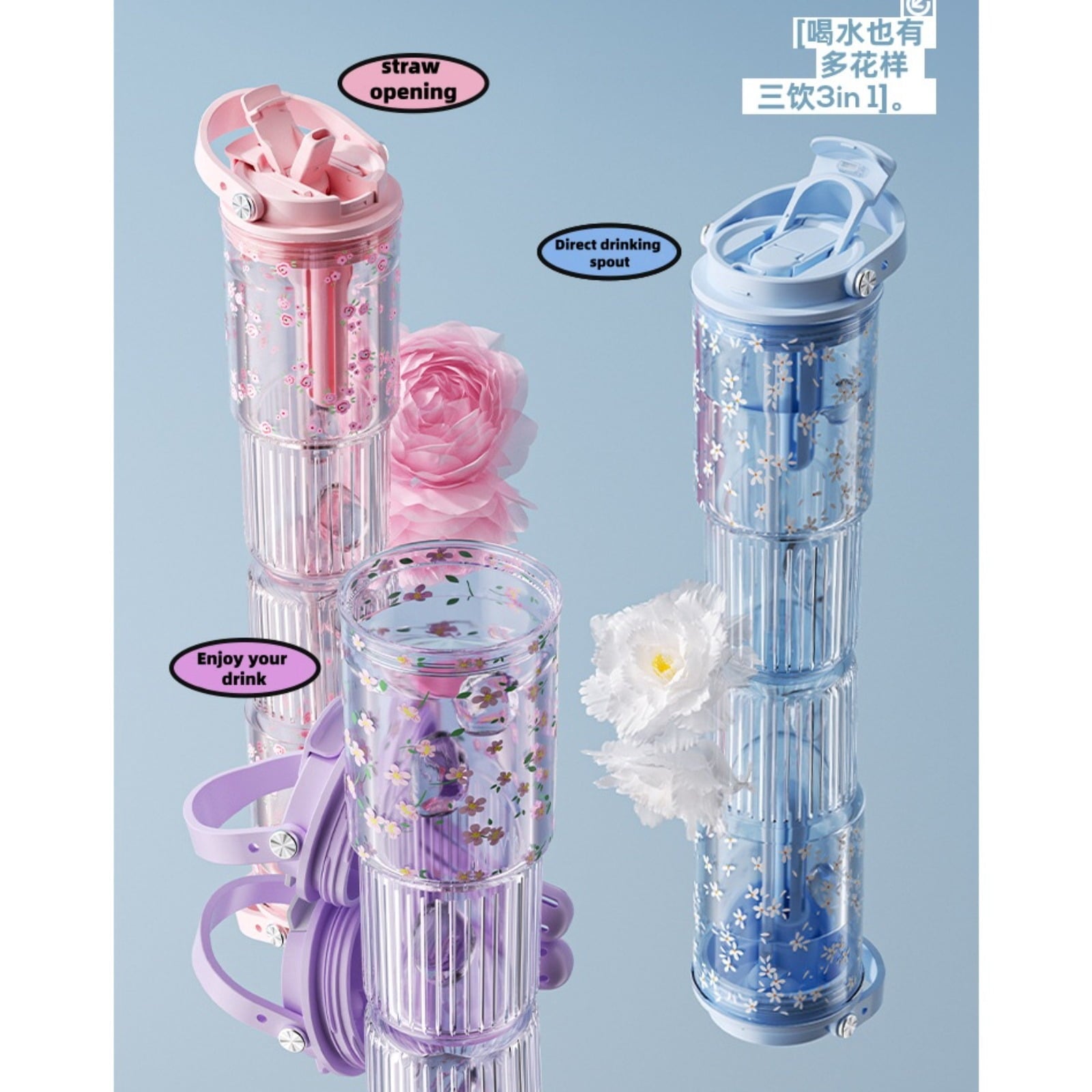Large Capacity Insulated Tumbler Dual Drink Straw Sip Lid Handle Leakproof Cup