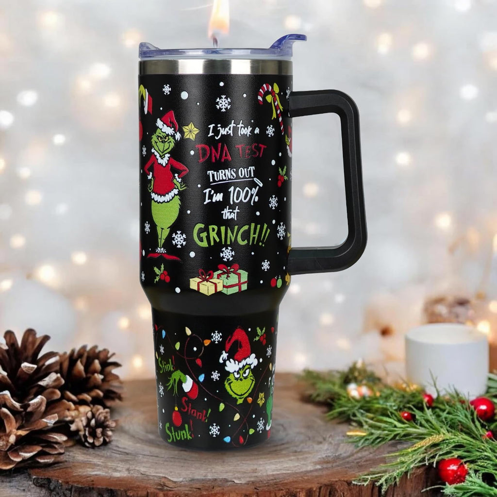 40 oz Christmas Tumbler with Handle Gifts for Girls Daughter Women, Christmas Stainless Steel Insulated Coffee Cups Tumblers with Lids and Straws, Black