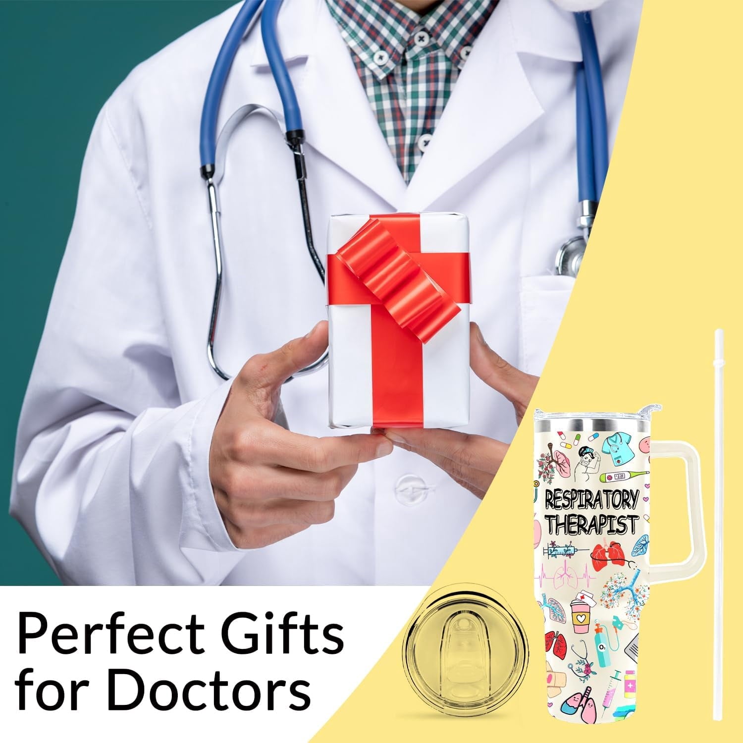 40 Oz Respiratory Therapist Tumbler Cup Respiratory Therapist Gifts Stainless Steel Insulated Travel Coffee Mug with Handle Respiratory Therapist Week Gifts for Women Men