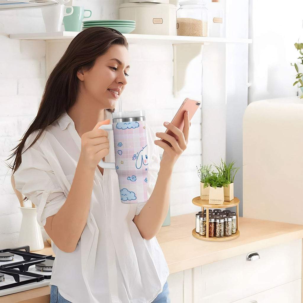 Cinnamoroll Flying in Sky Tumbler with Handle and Straw Lid 30 oz Insulated Vacuum Water Bottle Stainless Steel Travel Cup
