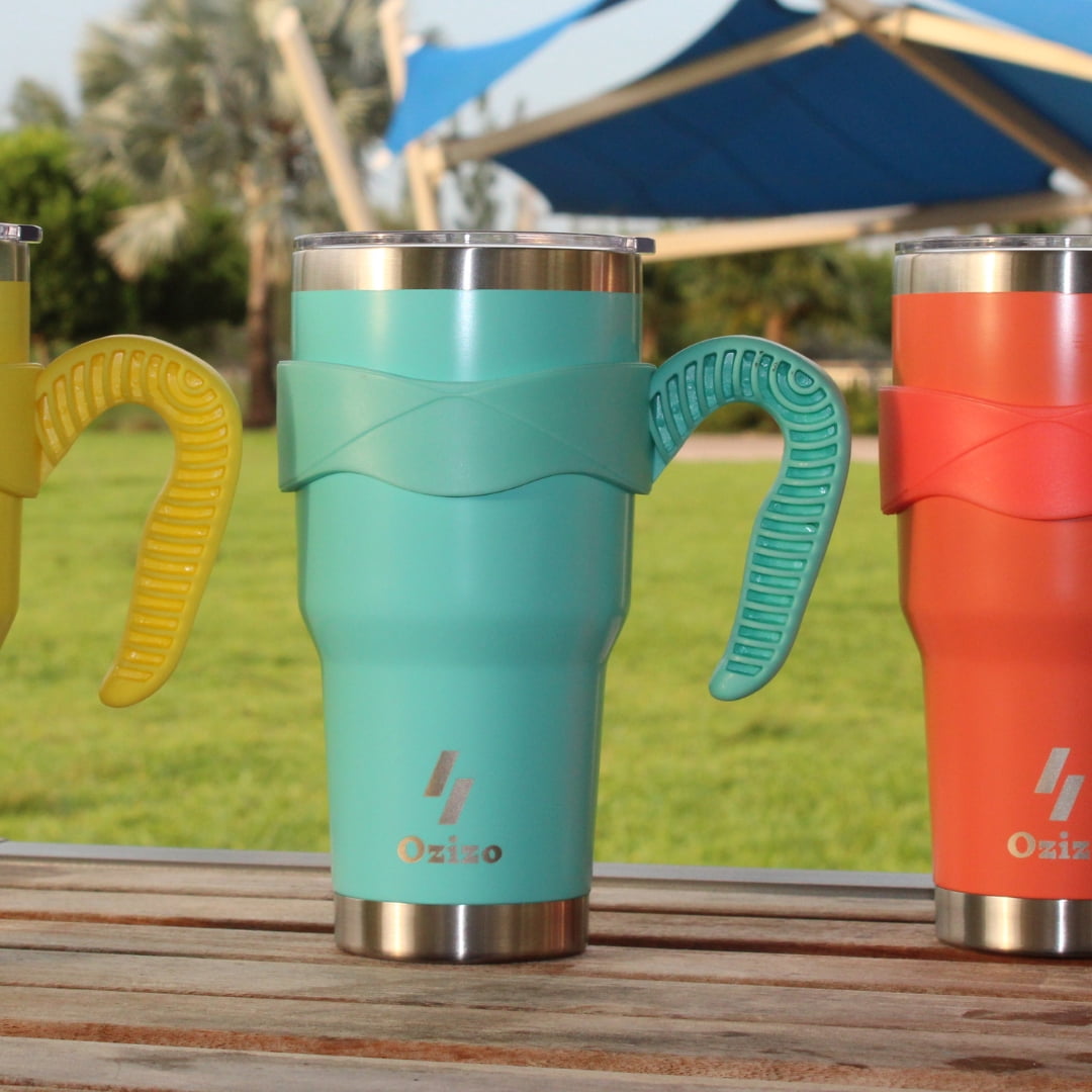 Ozizo 30oz Cup with Handle - 30 Ounce Tumbler with Handle - Tumbler with Straw 30 oz - Insulated Hot and Cold - Cyan Blue Insulated Tumbler - Toddler Insulated Cup - Insulated Straw Cup