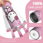 30oz Hello Kawaii Cat Cute Stainless Steel Tumbler with Lid and Straw,Spill Proof Travel Cup Double Wall Vacuum Insulated Coffee Mug with Top Handle Pink