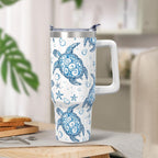 30oz Stainless Steel Sea Turtle Tumbler with Lid and Straw - Ocean Insulated Turtle Cup for Women''s Gifts