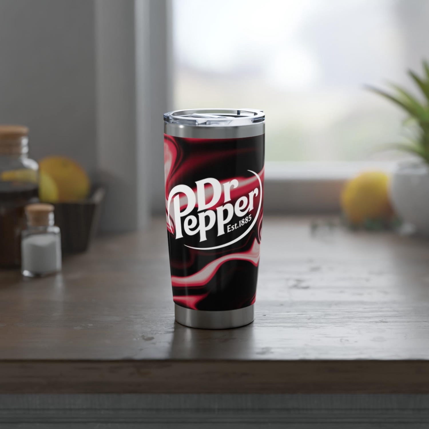 Dr Pepper Gradient Tumbler 20oz, Classic Soda Stainless Steel Cup, Black Red Insulated Travel Mug