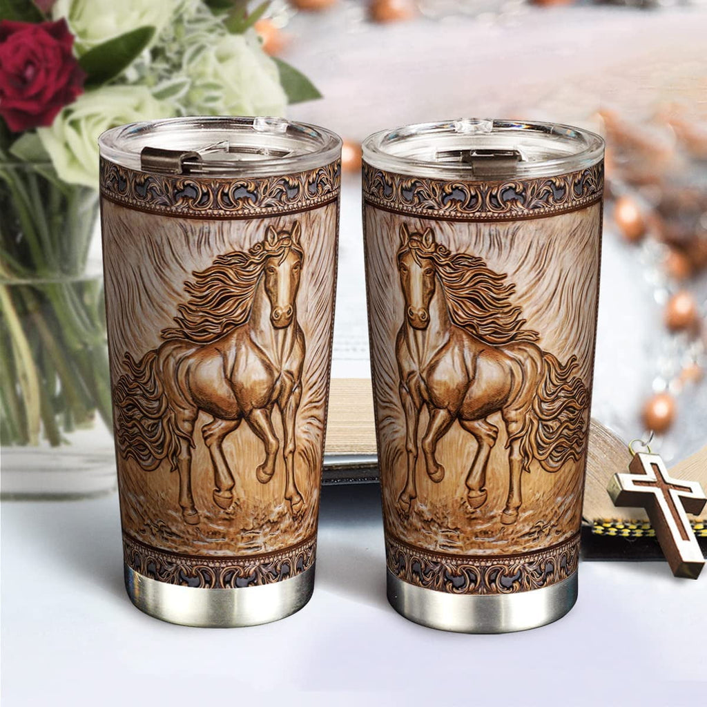 20oz Horse Gifts for Girls, Horse Gifts for Men, Women, Valentines Day Gifts for Him, Her, Gifts for Husband, Wife, Friends, Print Wooden Horse Tumbler Cup Insulated Travel Coffee Mug with Lid