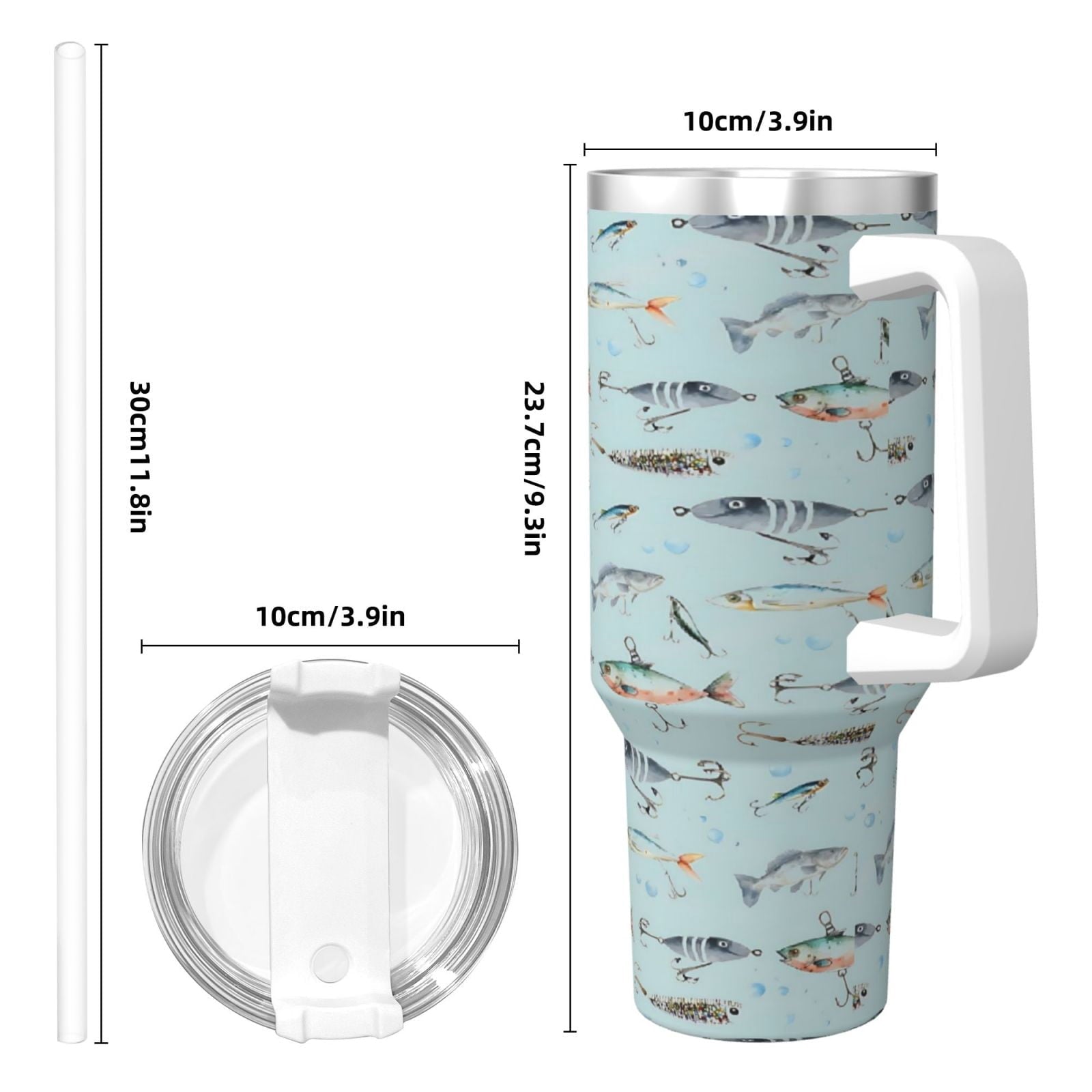 Fishing Cup Insulated Tumbler Stainless Steel Vacuum Travel Mug 40 oz with Handle and Straw Lid