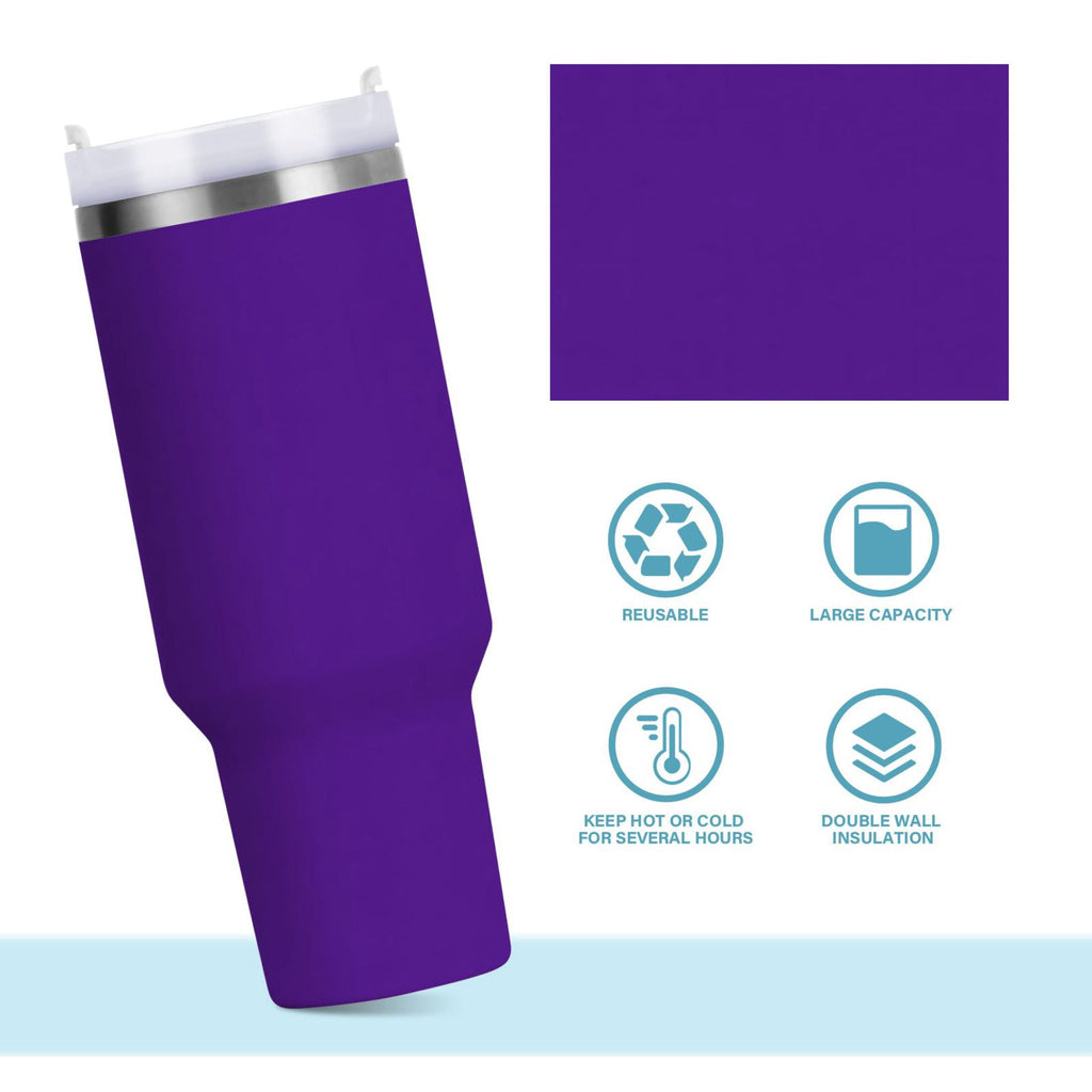 Ryvnso 40 oz Tumbler with Handle and Straw Insulated Stainless Steel Travel Mug with Lid Dark Purple