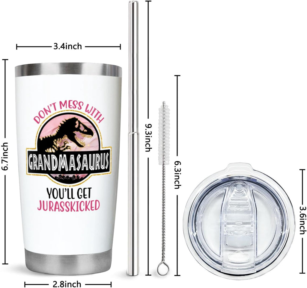20oz Grandma Tumbler Lid And Straw Grandmasaurus Cup, Mother''s Day Gifts for Grandmother, Birthday Gift for Mimi, Best Gigi Ever Gift, Nana Coffee Cup Stainless Steel Mugs