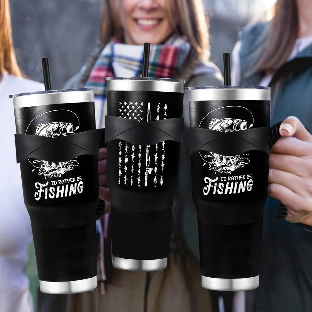 40 oz Tumbler With Handle,Fishing Gifts for Men, Fishing American Flag Stainless Steel Cups Mug Vacuum Insulated Stainless Steel Tumbler with handle,Fishing stuff supplies accessories
