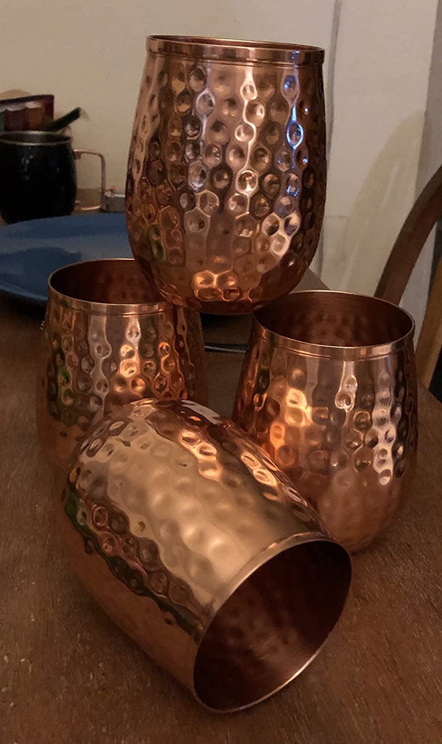 Copper Glasses Set of 4 – Pure Copper 17 oz Stemless Tumblers, Insulated & Reusable for Moscow Mule & Beverages
