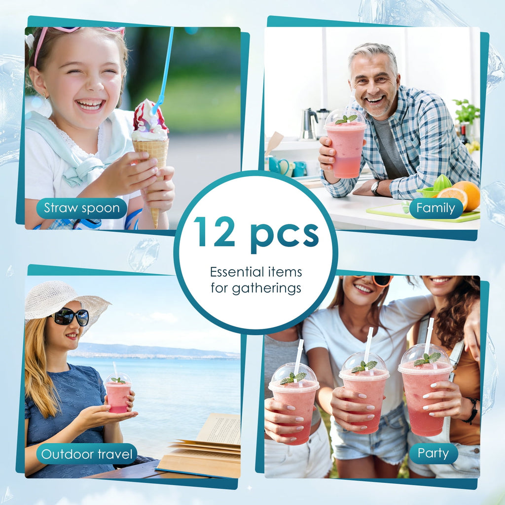 12 Sets Slushy Maker Cup Plastic Cup Slushie Cups with Dome Lids and Straws Reusable 16 oz Plastic Iced Coffee Cups Smoothie Tumbler for Birthdays Summer Party Supplies