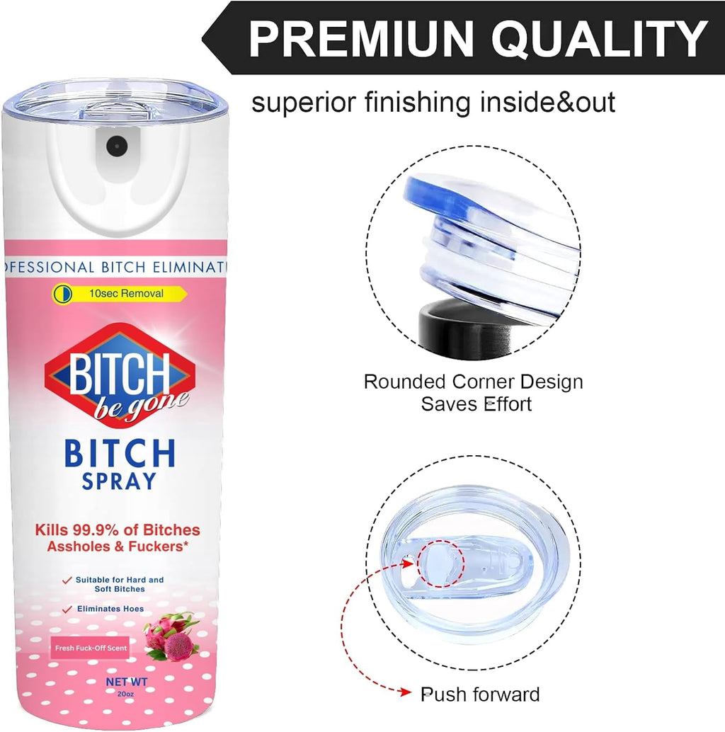 Be Gone Spray Skinny Tumbler Insulated Skinny Tumblers Cup Coffee Mug with Lid Funny Gift 20oz - Reusable Stainless Steel Water Bottle Fake Nozzle (Pink)