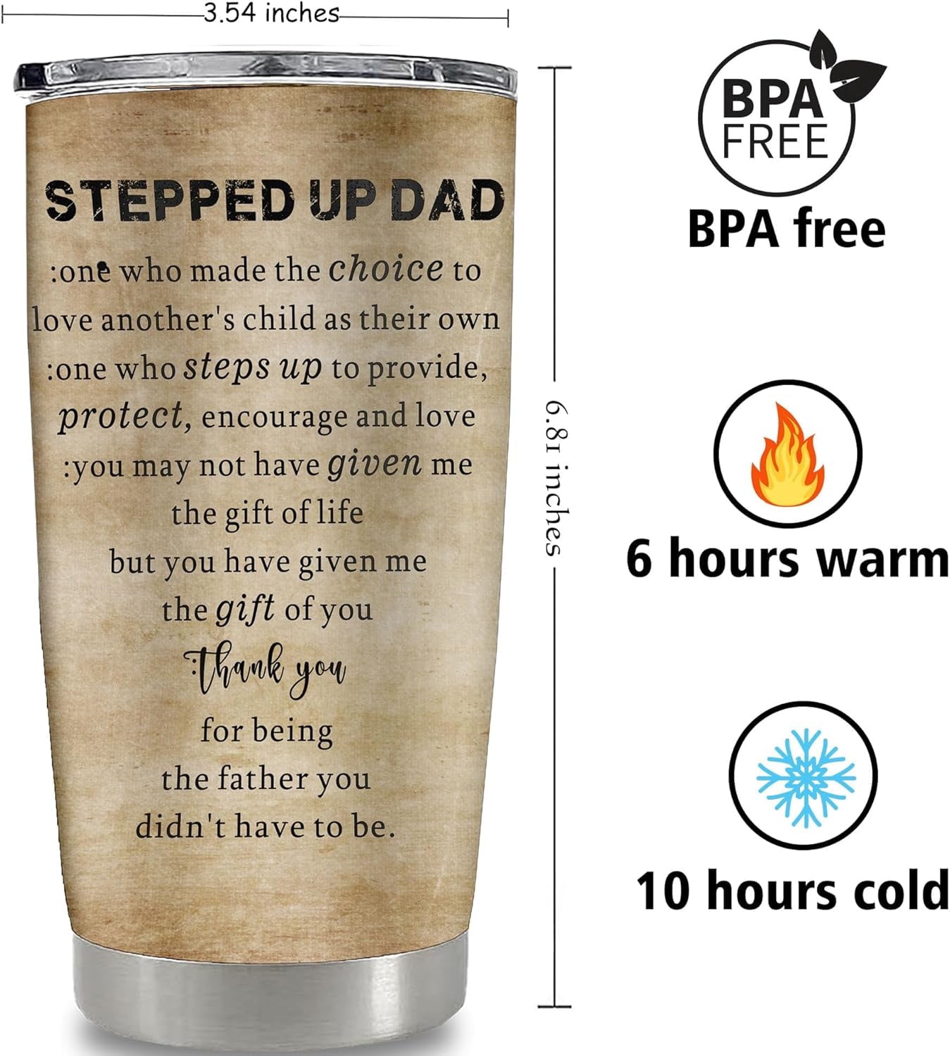Stepdad Gifts from Daughter, Son, Kids, Bonus Dad Birthday Gifts for Stepfather Christmas Ideas, Step Dad 20 Oz Tumbler Stepped Up Dad Cup