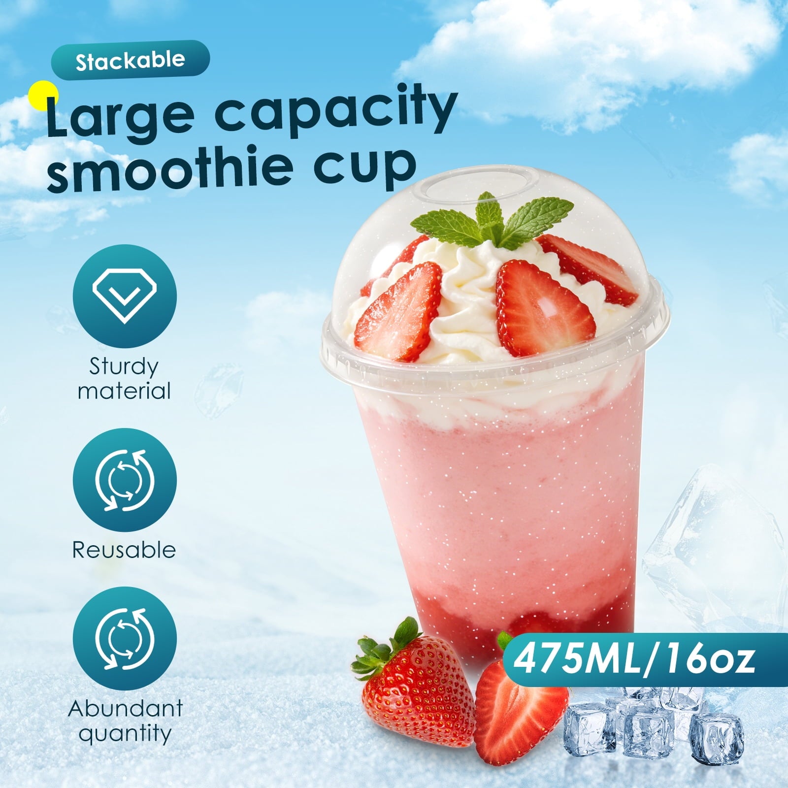 12 Sets Slushy Maker Cup Plastic Cup Slushie Cups with Dome Lids and Straws Reusable 16 oz Plastic Iced Coffee Cups Smoothie Tumbler for Birthdays Summer Party Supplies