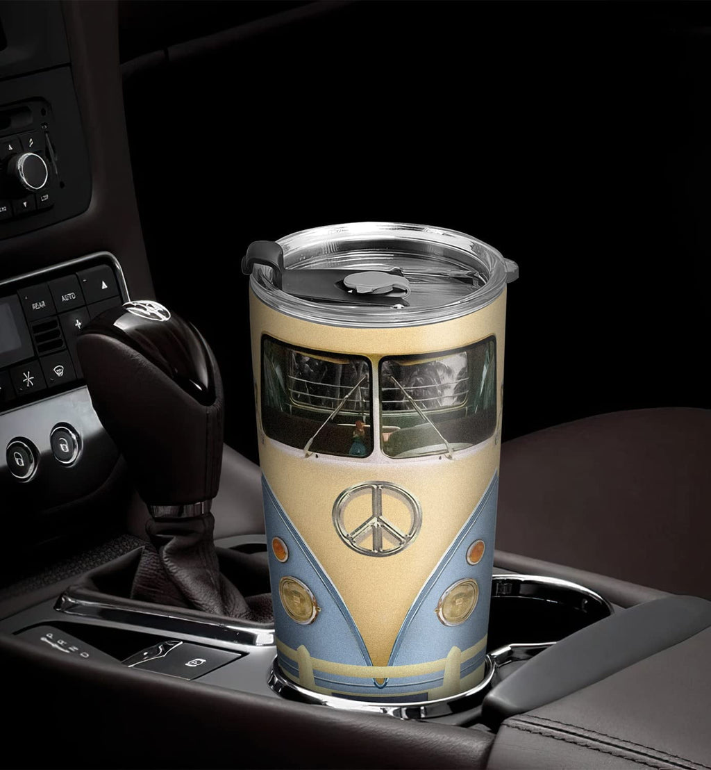 20oz Gifts for Women, Men, Valentines Day Gifts for Her, Him, Inspirational Gifts for Friends, Travel Camper Van, Blue Retro Hippie Van Tumbler Cup, Insulated Travel Coffee Mug with Lid