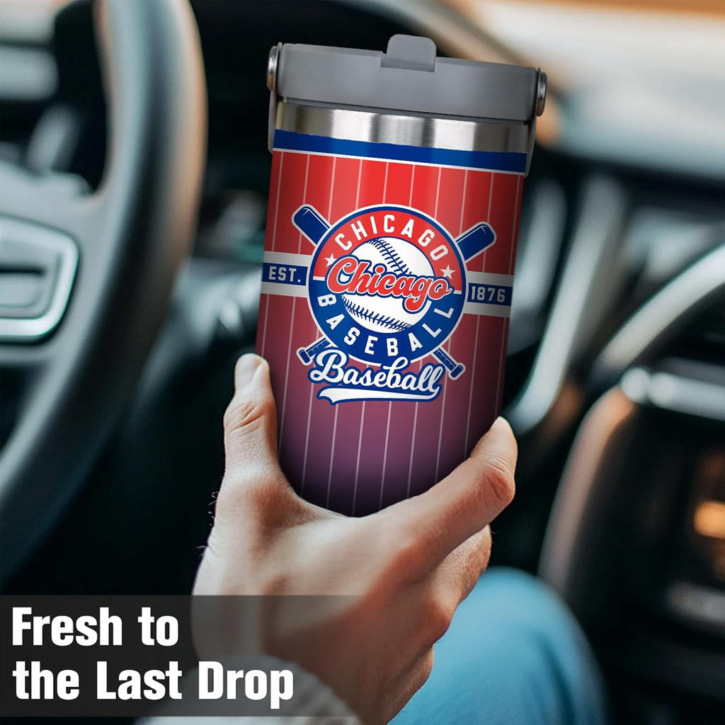30oz Chicago Tumbler with Handle and Straw, Chicago Gifts for Men, Stainless Steel Vacuum Insulated Flip Straw Spill Proof Travel Mug Cup