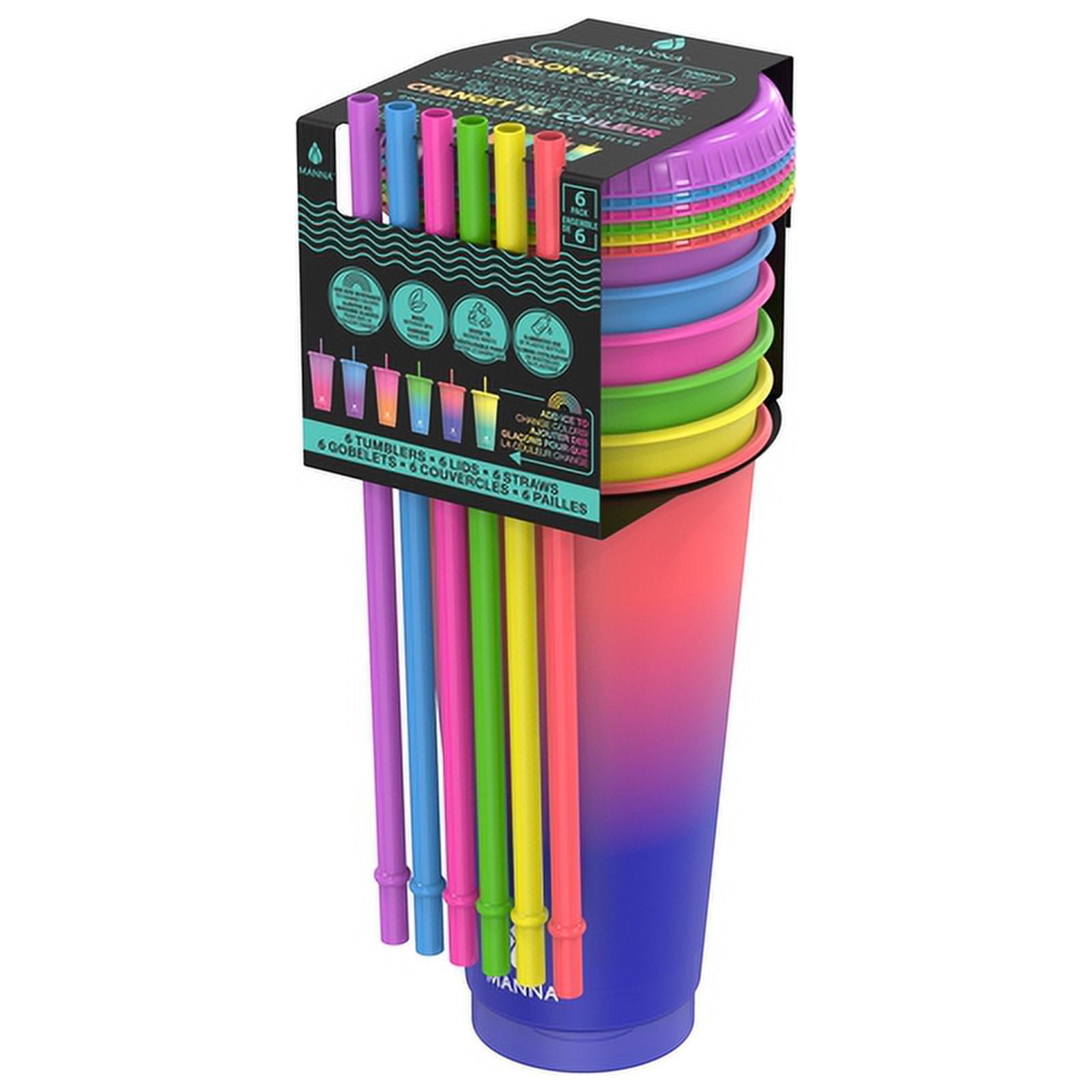 1 Pc, Manna 24 Oz Color Changing Assorted Bpa Free Tumbler Lid And Straw