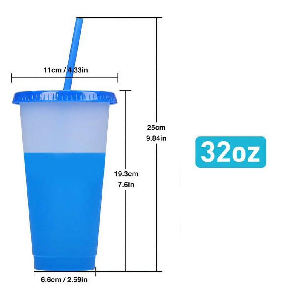 Tutuviw Color Changing Cups 5 Pack 32 oz Leak-proof Water Tumblers with Lids and Straws Plastic Tumblers, Reusable Iced Coffee & Smoothie Cups for Adults Women Parties and Travel