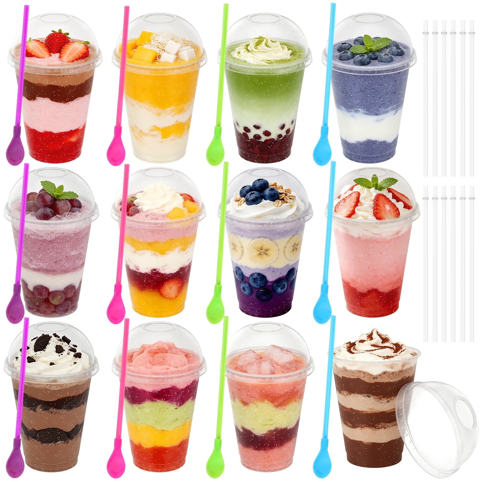 12 Sets Slushy Maker Cup Plastic Cup Slushie Cups with Dome Lids and Straws Reusable 16 oz Plastic Iced Coffee Cups Smoothie Tumbler for Birthdays Summer Party Supplies