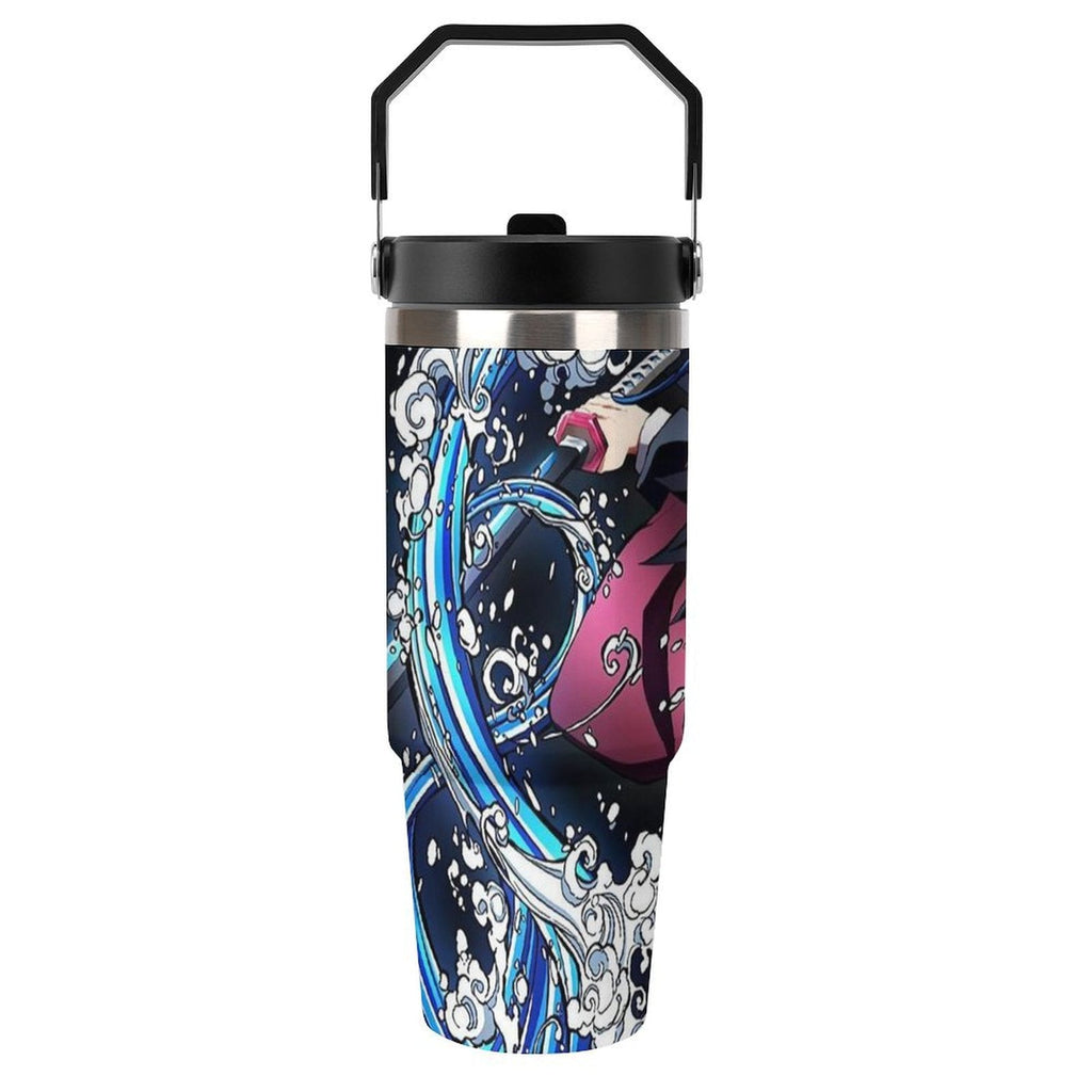 30oz Tumbler with Handle And Flip Straw Lid Demon Slayer Tomioka Giyuu Stainless Steel Bottle Double Wall Insulated Travel Coffee Mug