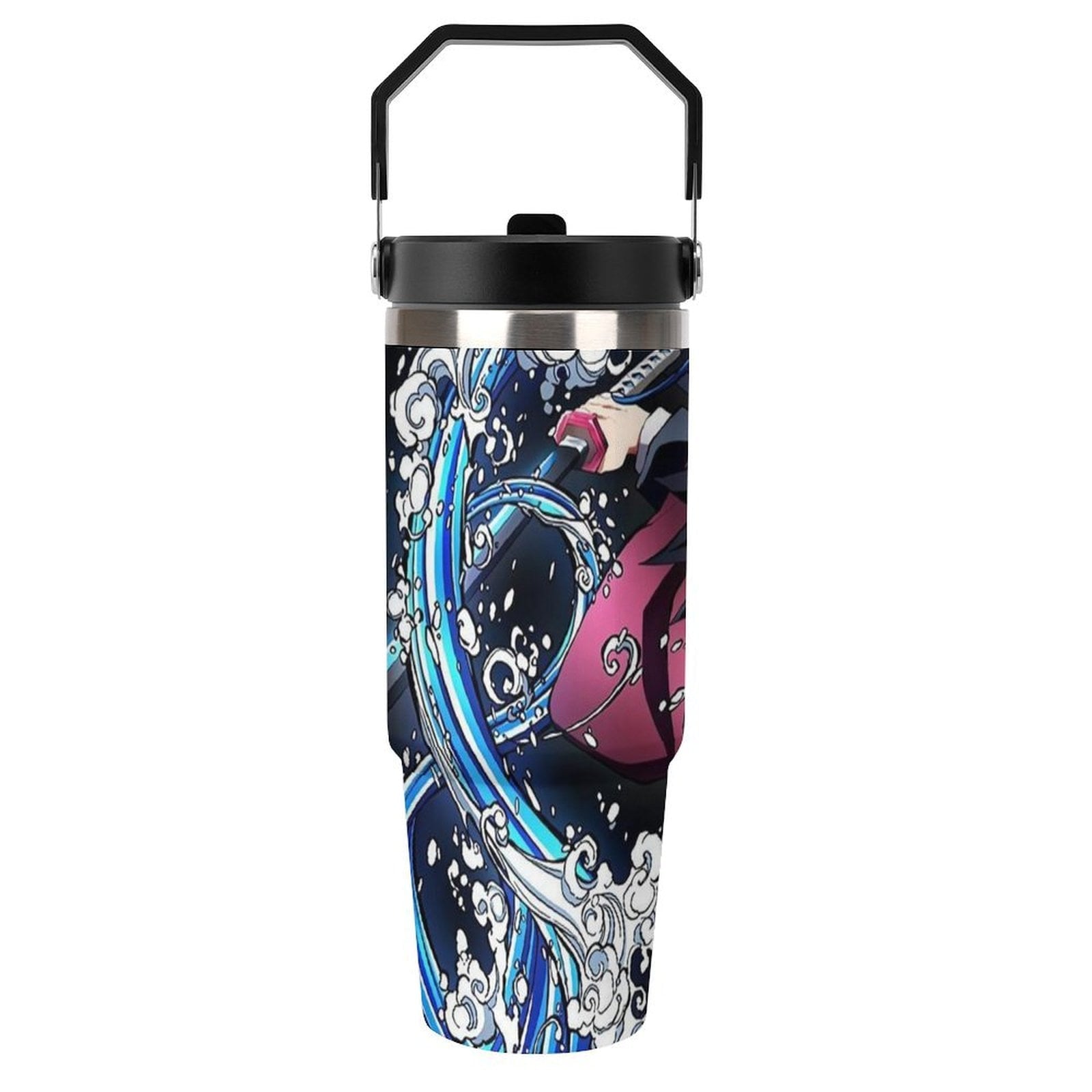 30oz Tumbler with Handle And Flip Straw Lid Demon Slayer Tomioka Giyuu Stainless Steel Bottle Double Wall Insulated Travel Coffee Mug