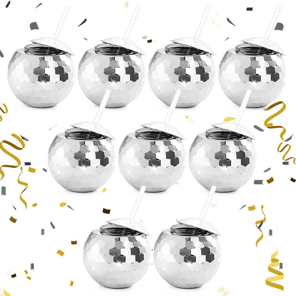 9 PCS Disco Ball Cups, 20 OZ Disco Cups with Straws and Lid, Reusable Flash Ball Tumbler Cocktail Cup for Partys Bar