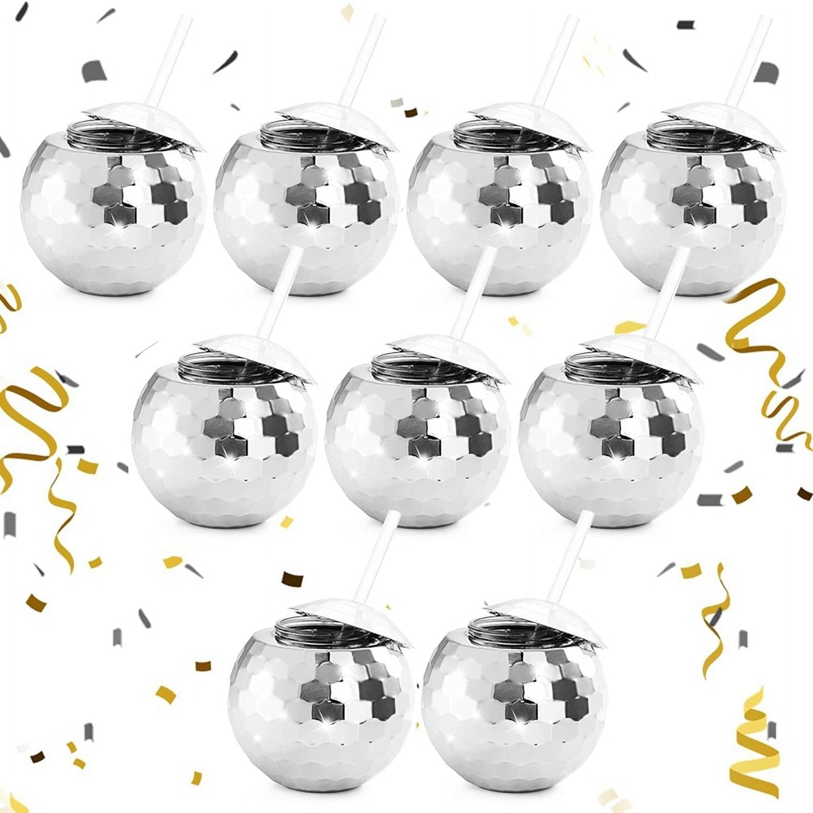 9 PCS Disco Ball Cups, 20 OZ Disco Cups with Straws and Lid, Reusable Flash Ball Tumbler Cocktail Cup for Partys Bar