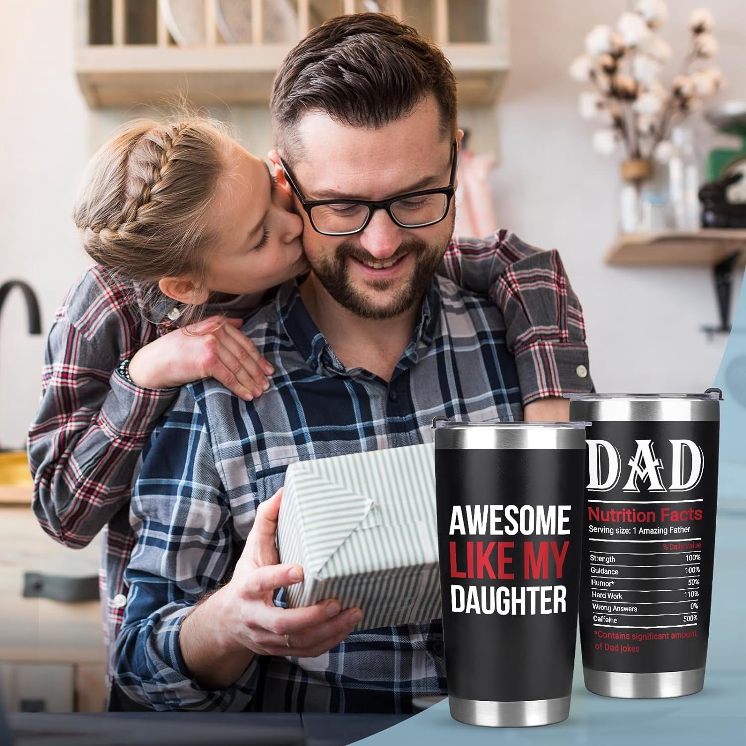 Gifts for Dad, Funny Dad Tumbler 20 Oz-Awesome Like My Daughter, Birthday Gifts for Dad from Daughter, Father''s Day Gifts for Dad Step Dad, Best Dad Christmas Gifts Coffee Cup