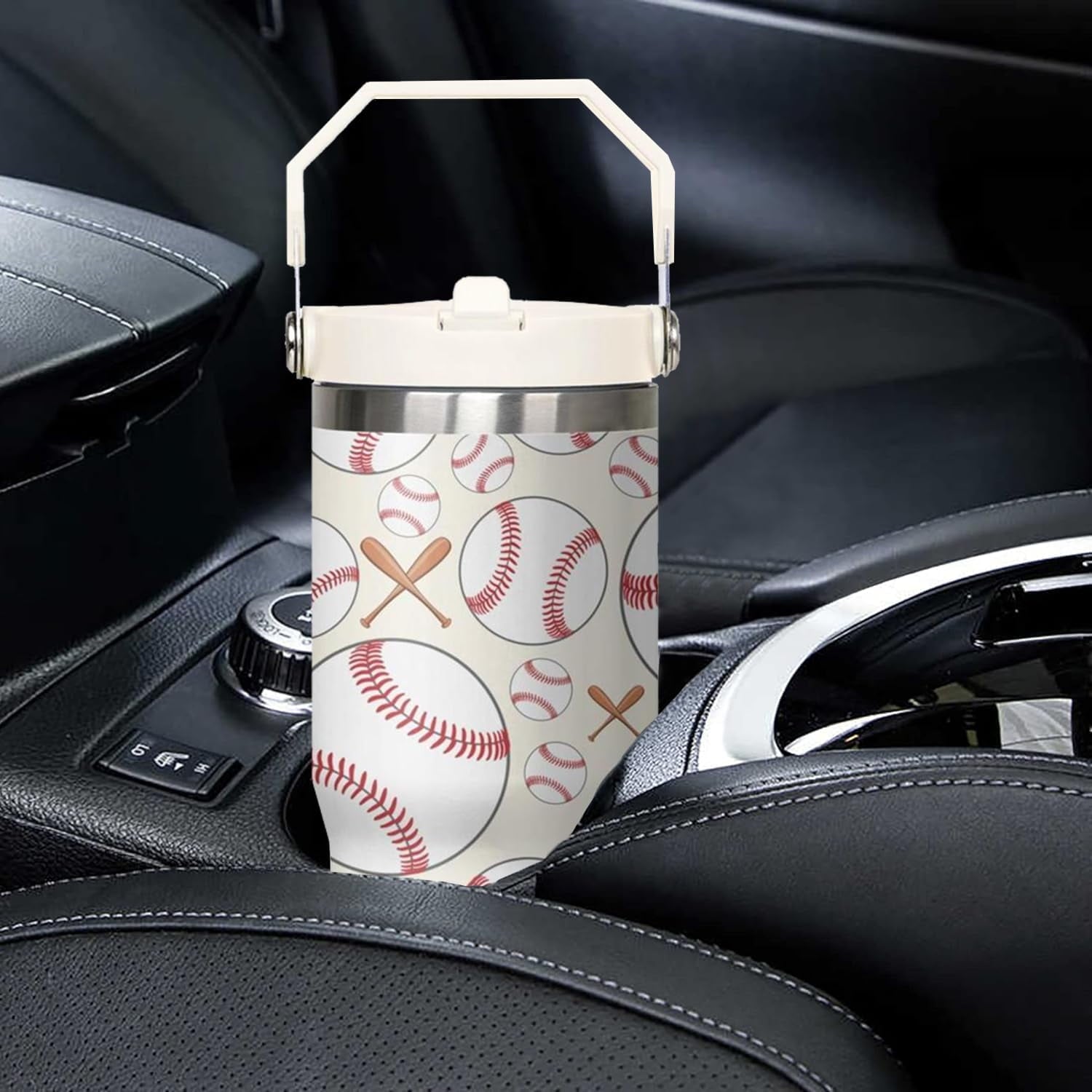 30 oz Baseball Coffee Mug Cup Vacuum Insulated Travel Tumbler with Handle Lid and Straw,Baseball Coach Gifts,Baseball Accessories Stuff