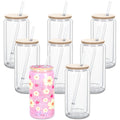 16 Oz Glass Snow Globe Tumbler with Bamboo Lid, 8 Pack Double Wall tumblers, Pre-Drilled Snow Globe cups for Glitter Diy Gifts (clear)