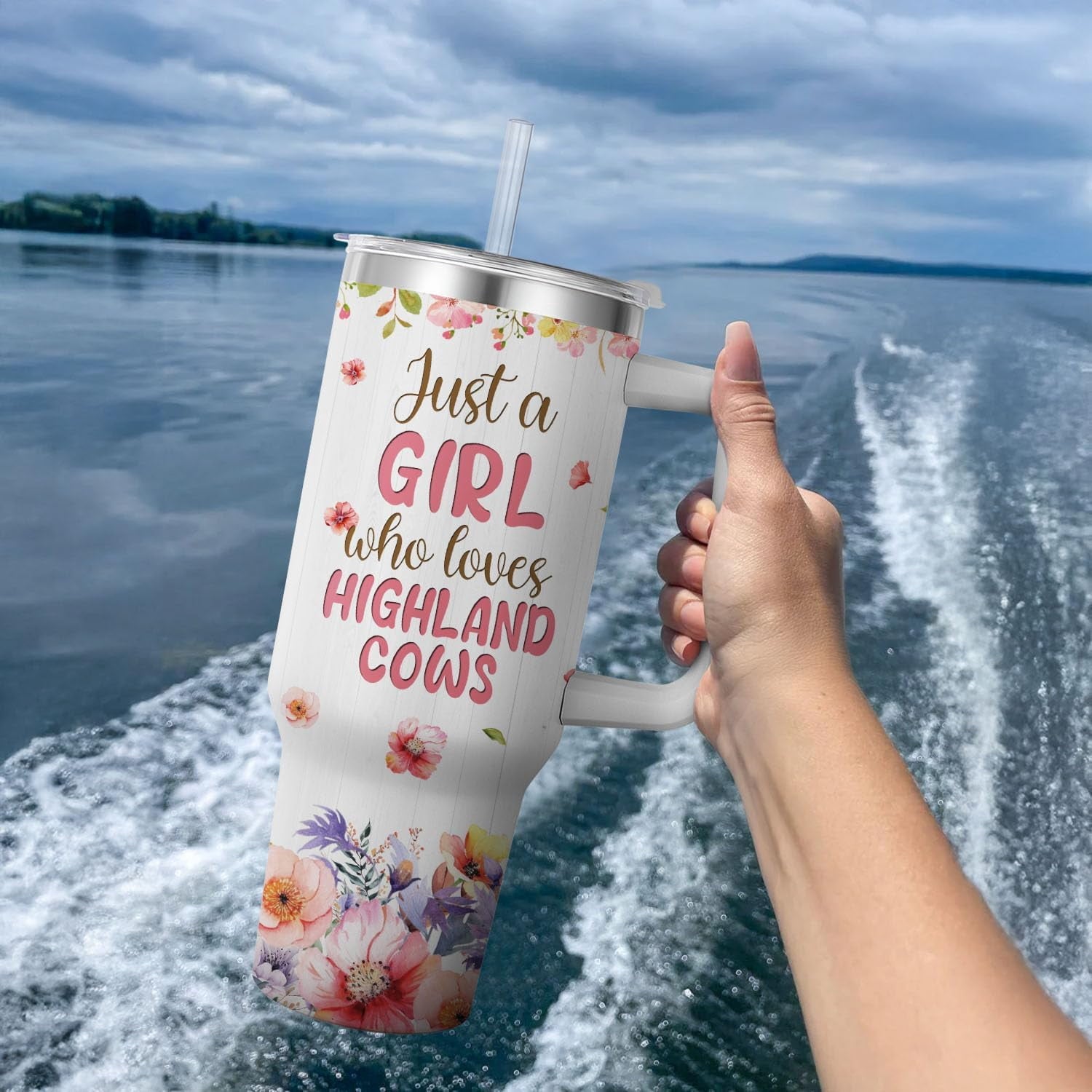 Highland Cows Travel Mug for Girls,Vacuum Insulated Tumbler 40oz