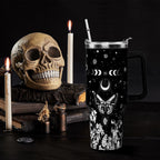 40oz Goth Gothic Tumbler with Handle and Straw, Stainless Steel Vacuum Insulated Flip Straw Butterfly Moon Tumbler, Spill Proof Travel Mug, Witch Decor Gifts for Women