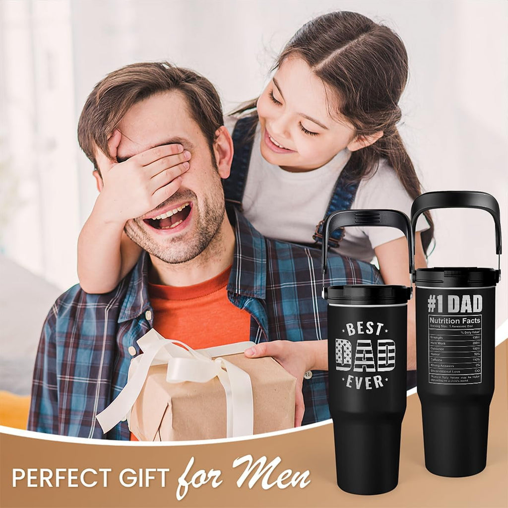 Best Dad Ever Tumbler 30oz with Carry Handle, Stainless Steel Insulated Tumblers Travel Cup with Flip Straw Lid, Gifts for Dad from Daughter Son, Dads Gift for Birthday Christmas Fathers Day