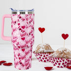40 Oz Valentines Day Tumbler 3d-Printed Pink Love Tumbler Gifts for Couple Women Men Insulated Travel Cup with Handle Lid and Straw