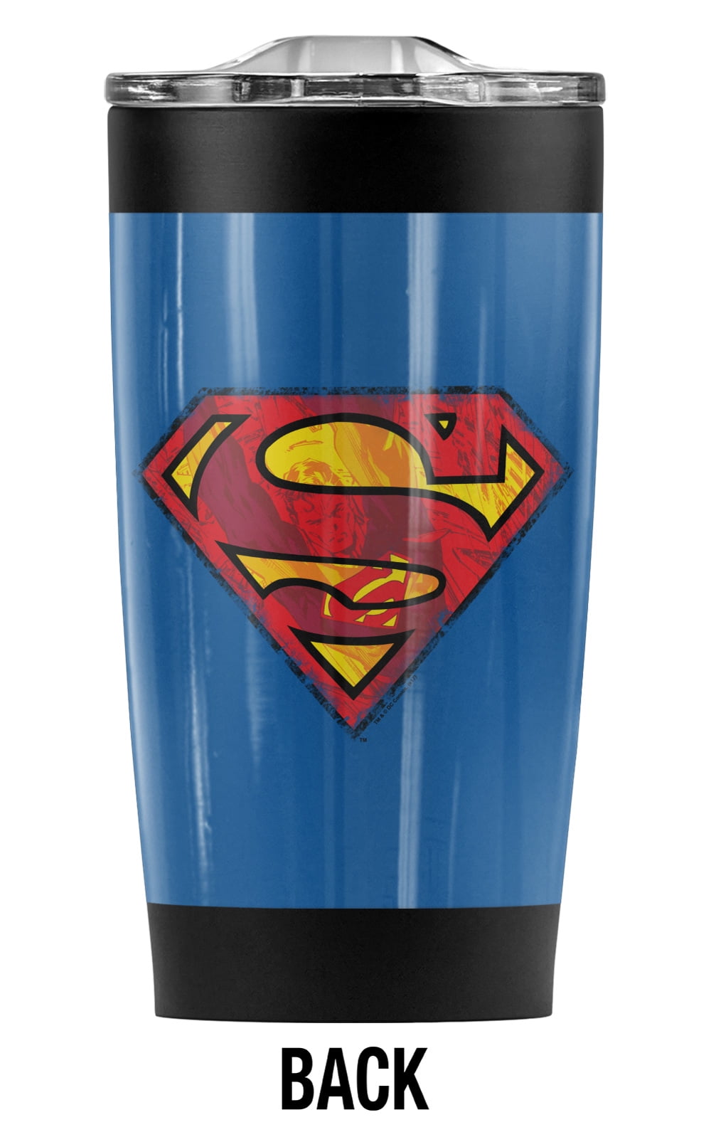 Superman Action Shield Stainless Steel Tumbler 20 oz Coffee Travel Mug/Cup, Vacuum Insulated & Double Wall with Leakproof Sliding Lid | Great for Hot Drinks and Cold Beverages