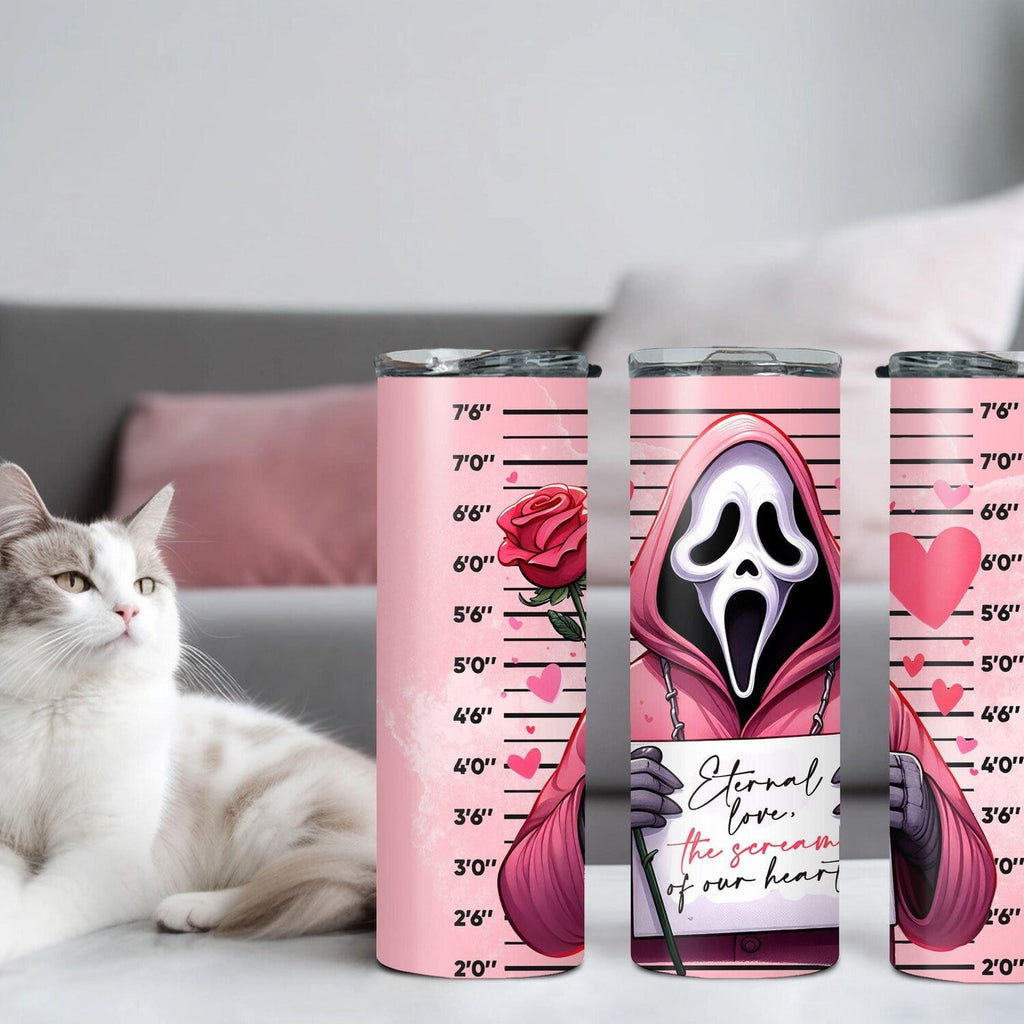 [NO STRAW] Horror Valentine Tumbler, Pinky Horror Tumbler, Stainless Steel Skinny Tumbler Cup with Straw & Lid, 20oz Valentine Day Sublimated Tumbler