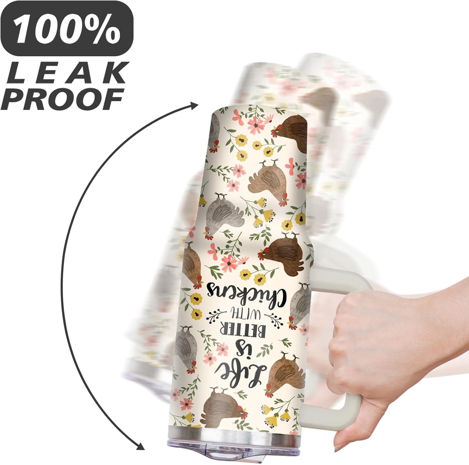 30 oz Chicken Tumbler with Handle and Straw, Floral Rooster Stainless Steel Vacuum Insulated Travel Coffee Mug Cup Water Bottle, Chicken Stuff Accessories Decor, Rooster Gifts for Women Girls