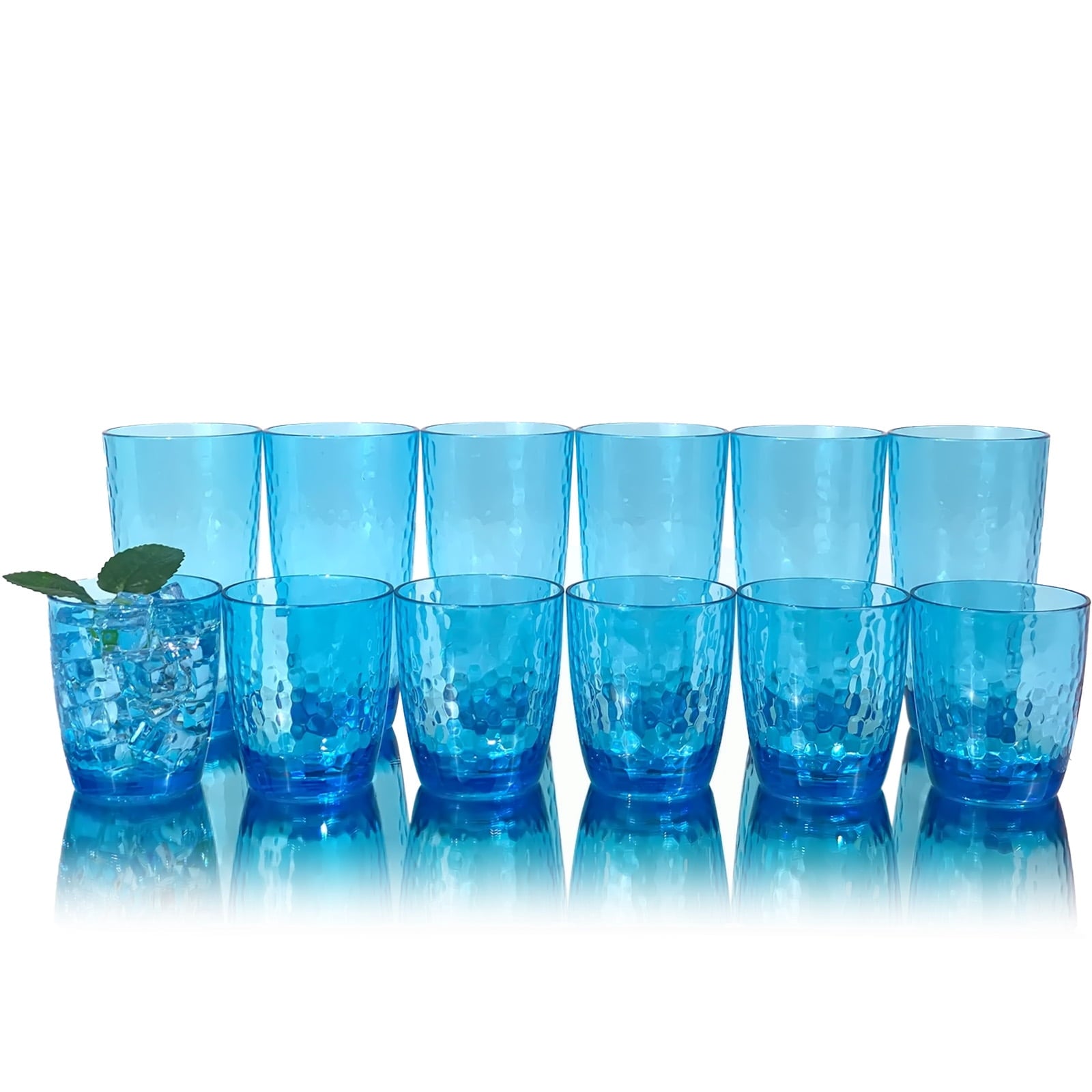 Set of 6 Hammered Style 15-ounce/430ml Acrylic Glasses Plastic Tumbler,BPA Free,Dishwasher Safe (Blue)
