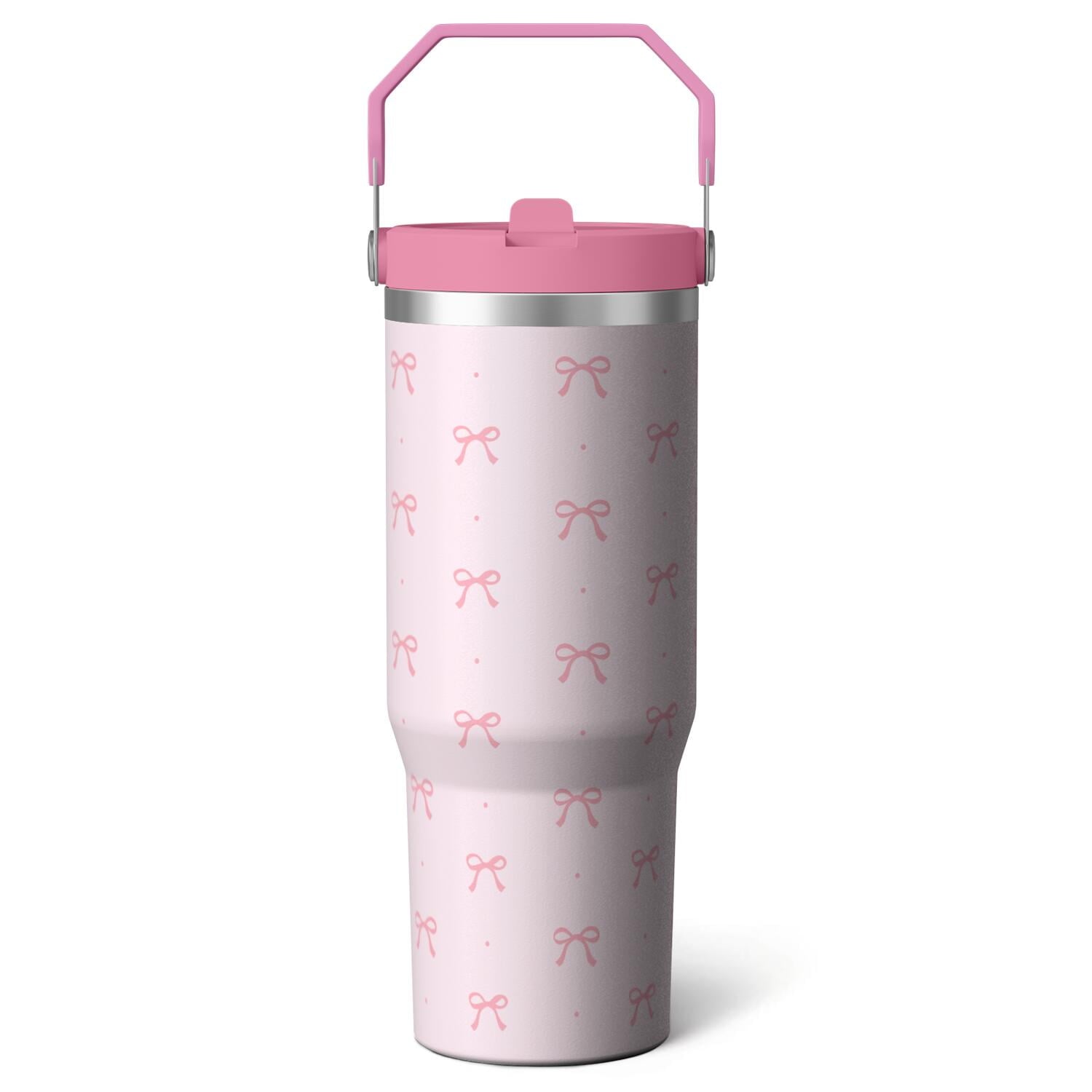 1pc Pink Leopard Print 30oz Tumbler with Straw & Handle - Insulated Stainless Steel Cup | Holiday Gift for Man Women (Christmas, Valentine's, Birthday) - Tumbler