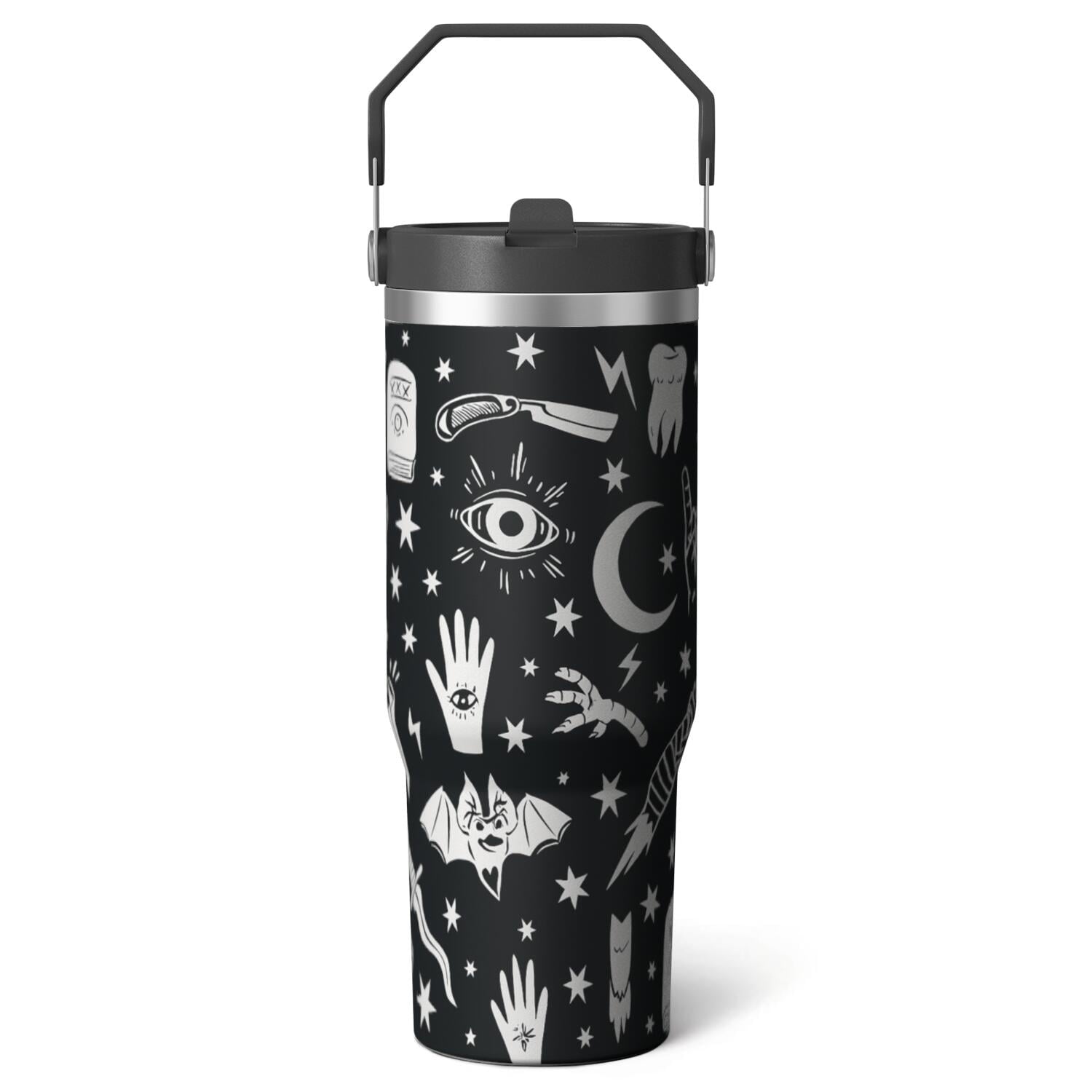 1pc Halloween Skull 30oz Tumbler with Straw & Handle - Insulated Stainless Steel Cup | Holiday Gift for Man Women (Christmas, Valentine's, Birthday) - Insulated Tumbler