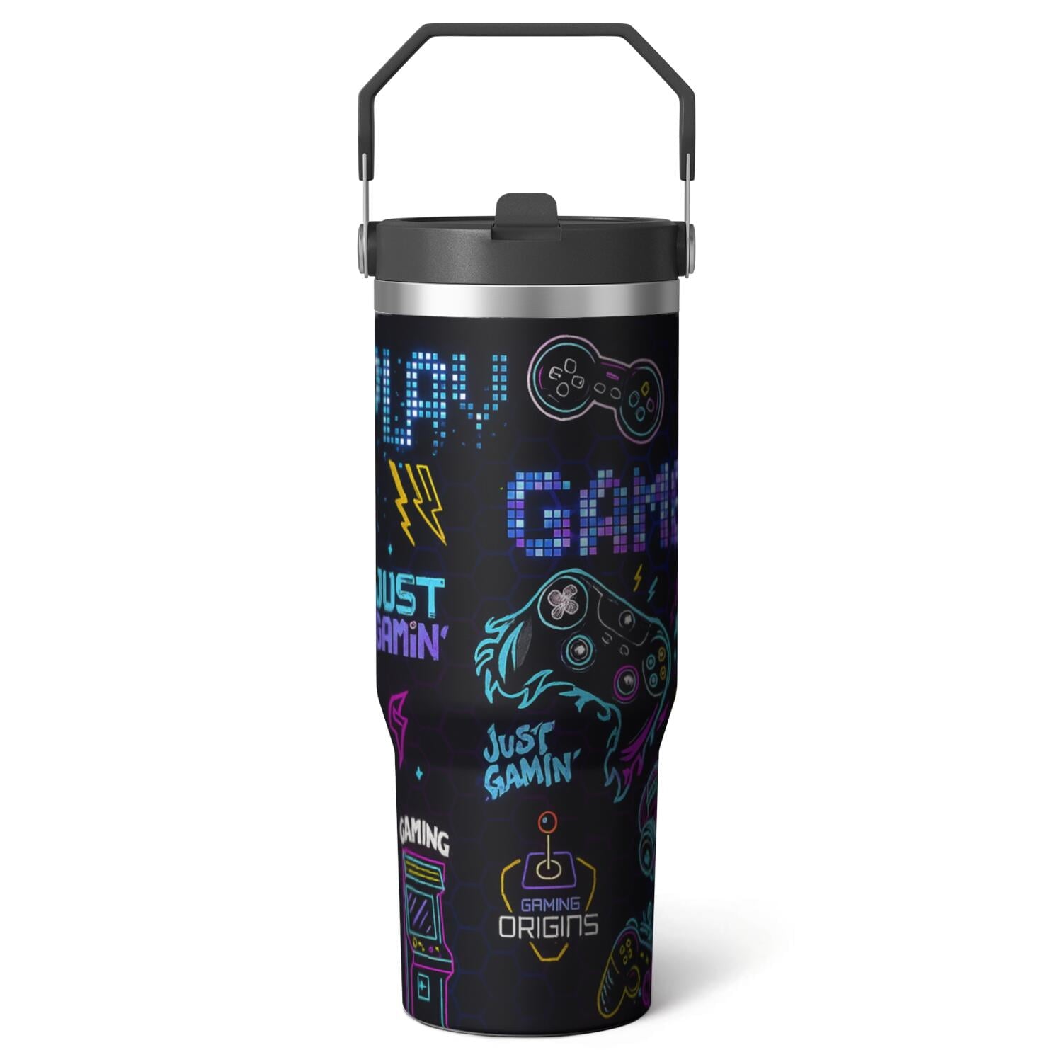 1pc Halloween Skull 30oz Tumbler with Straw & Handle - Insulated Stainless Steel Cup | Holiday Gift for Man Women (Christmas, Valentine's, Birthday) - Insulated Tumbler