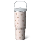 1pc Pink Leopard Print 30oz Tumbler with Straw & Handle - Reusable Stainless Steel Cup