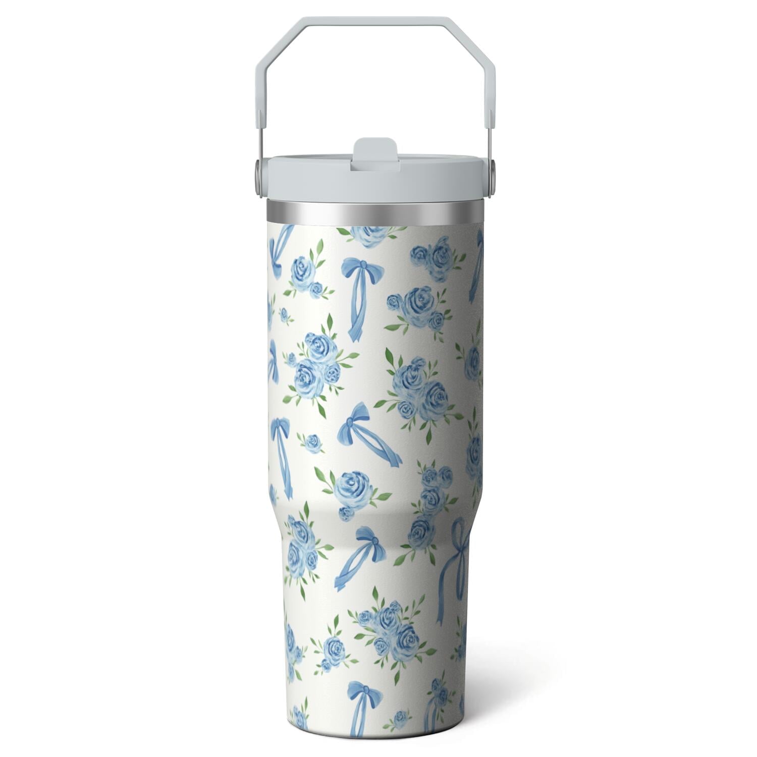 1pc Bow 30oz Tumbler with Straw & Handle - Insulated Stainless Steel Cup | Holiday Gift for Man Women (Christmas, Valentine's, Birthday)