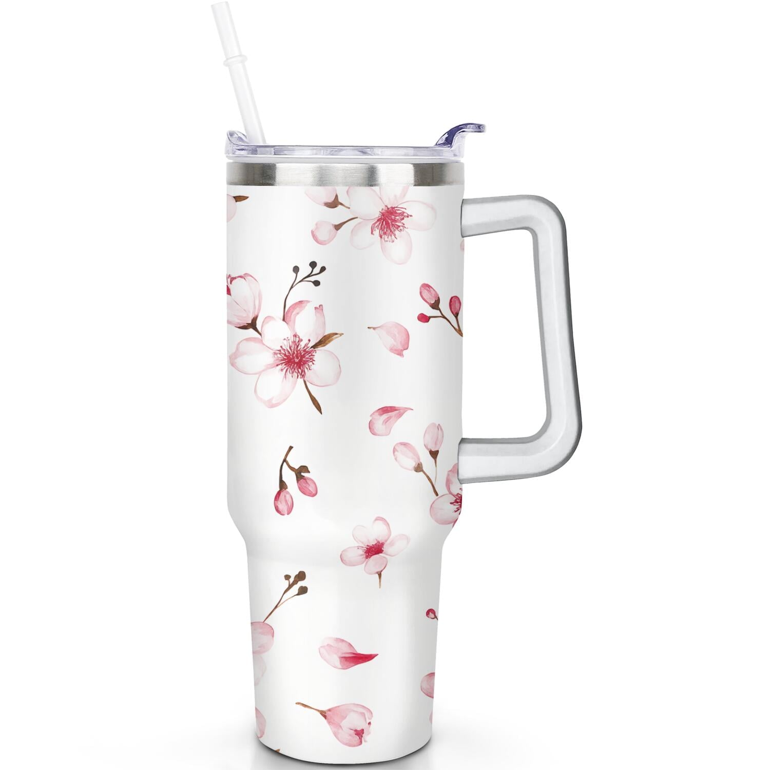 1pc cherry 40oz Tumbler with Straw & Handle - Insulated Stainless Steel Cup | Holiday Gift for Man Women (Christmas, Valentine's, Birthday) - Insulated Tumbler
