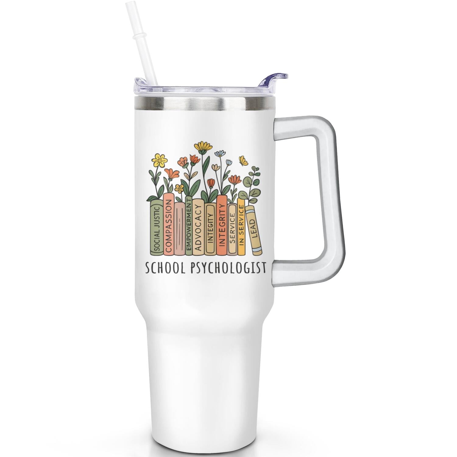 1pc daisy 40oz Tumbler with Straw & Handle - Insulated Stainless Steel Cup | Holiday Gift for Man Women (Christmas, Valentine's, Birthday) - Tumbler