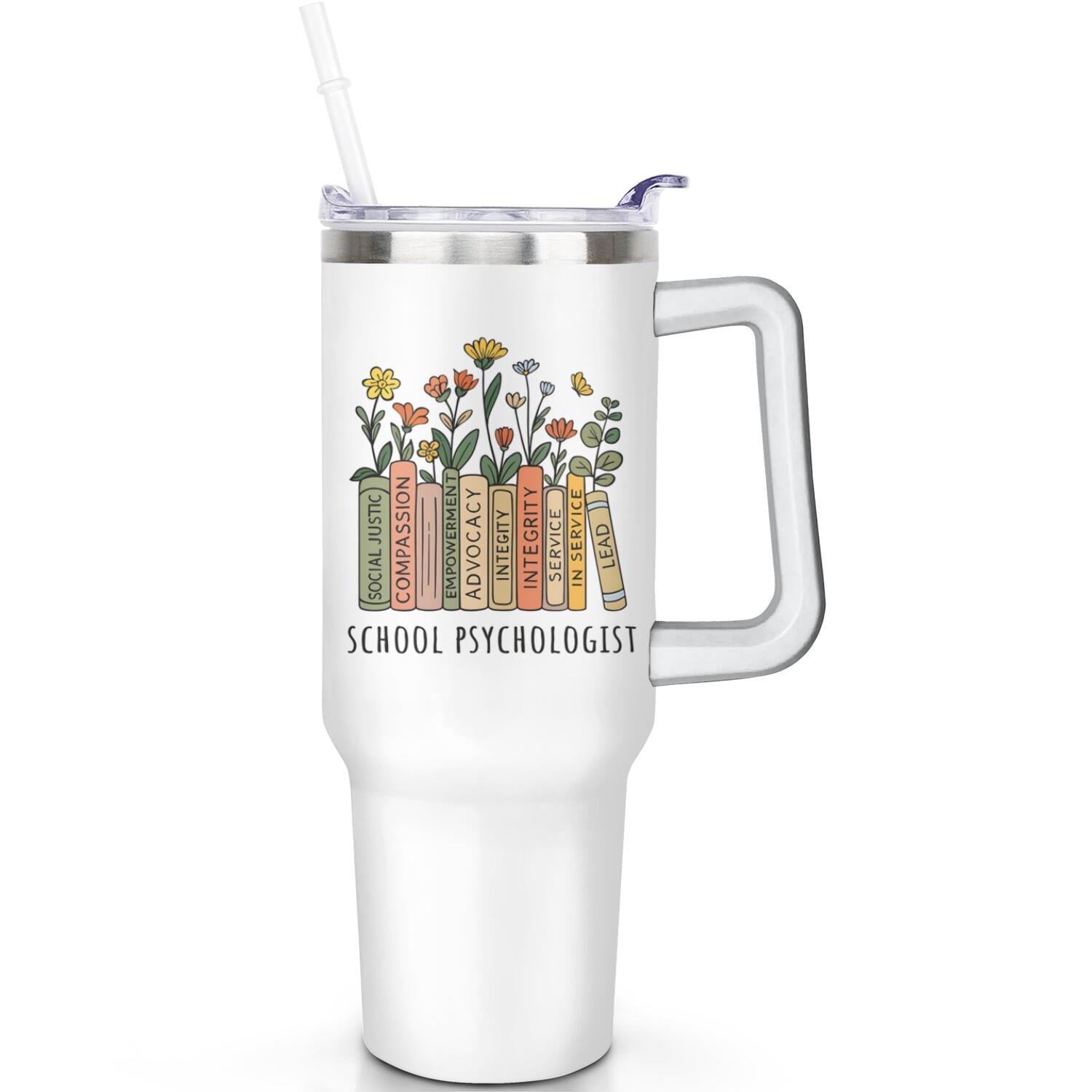 1pc daisy 40oz Tumbler with Straw & Handle - Insulated Stainless Steel Cup | Holiday Gift for Man Women (Christmas, Valentine's, Birthday) - Insulated Tumbler