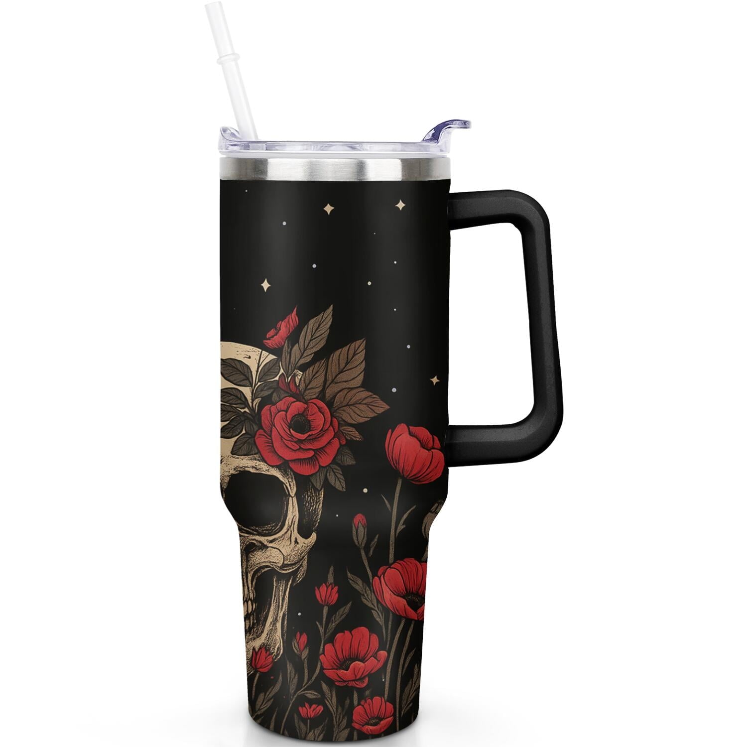 1pc Sunflower 40oz Tumbler with Straw & Handle - Insulated Stainless Steel Cup | Holiday Gift for Man Women (Christmas, Valentine's, Birthday) - Insulated Tumbler