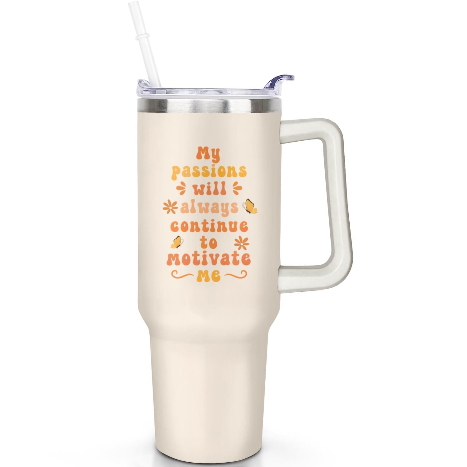 1pc daisy 40oz Tumbler with Straw & Handle - Insulated Stainless Steel Cup | Holiday Gift for Man Women (Christmas, Valentine's, Birthday) - Insulated Tumbler