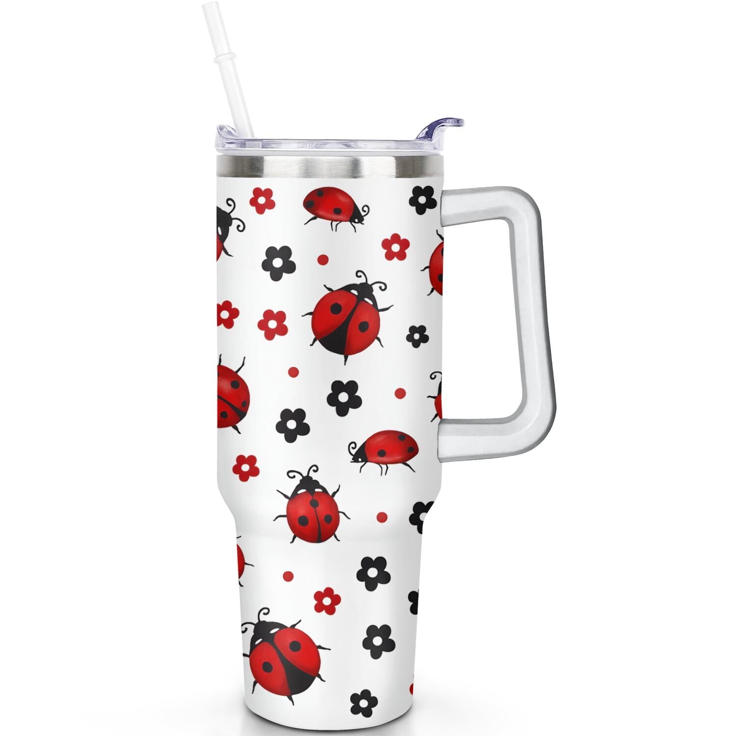 1pc cherry 40oz Tumbler with Straw & Handle - Insulated Stainless Steel Cup | Holiday Gift for Man Women (Christmas, Valentine's, Birthday) - Insulated Tumbler