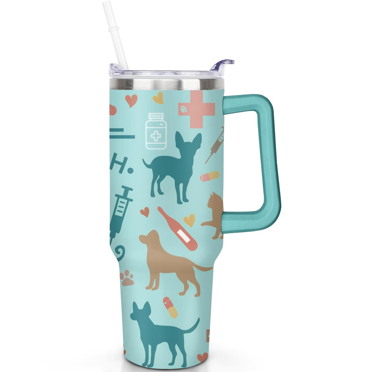 1pc Goose 40oz Tumbler with Straw & Handle - Insulated Stainless Steel Cup | Holiday Gift for Man Women (Christmas, Valentine's, Birthday) - Insulated Tumbler